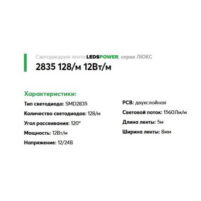 Светодиодная лента Leds Power smd2835 128/м (12Вт/м) нейтральная 24В | LUX — изображение 2