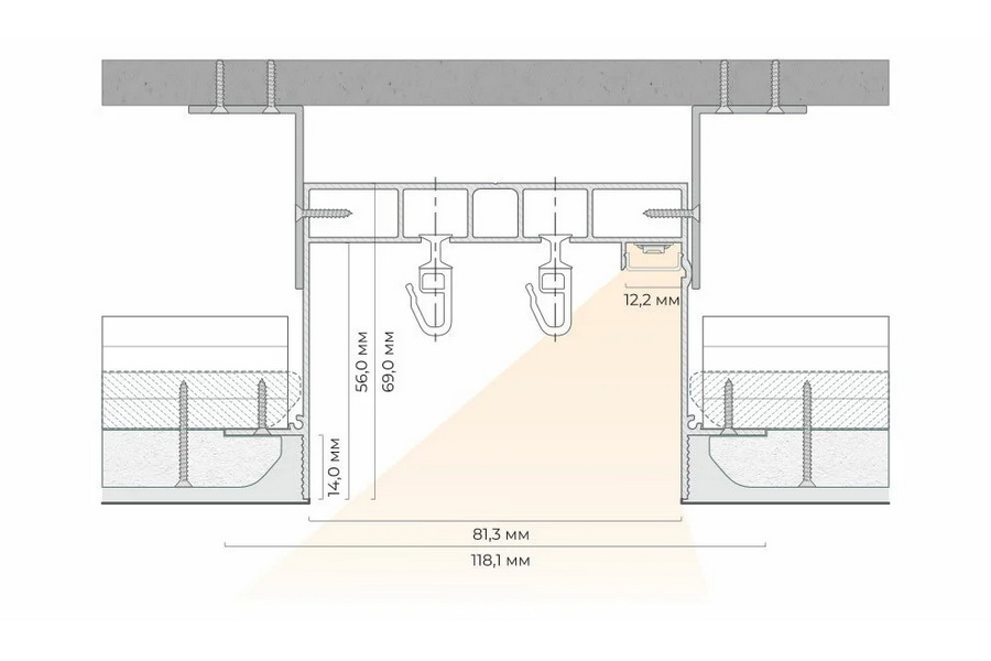 СК 60 - Скрытый карниз для гипсокартона FerGipps, размеры