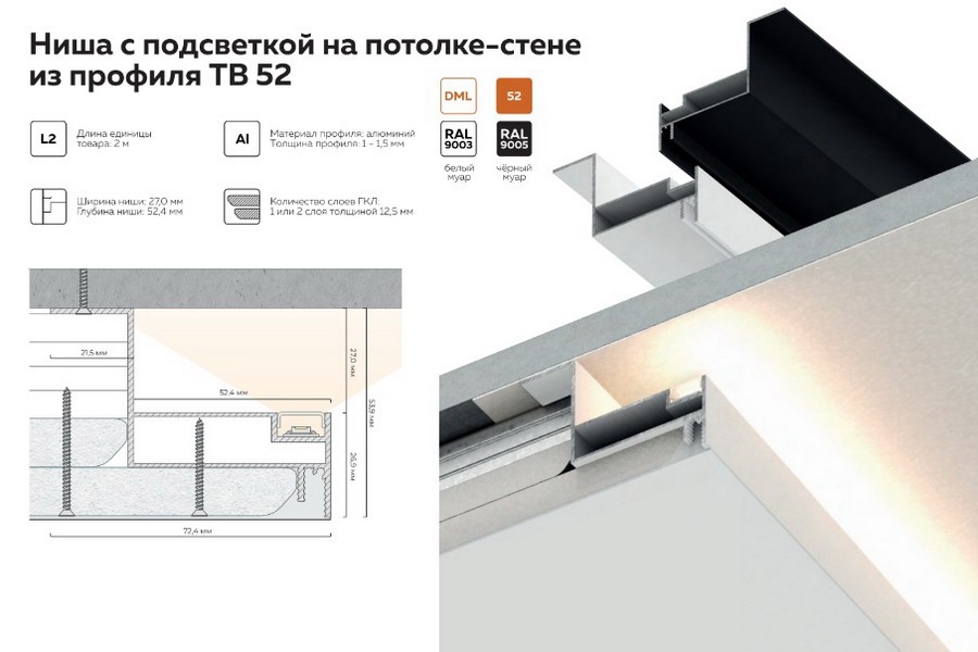 ТВ 52 — Профиль ТВ остров для гипсокартона FerGipps ТВ 52 — Профиль ТВ остров для гипсокартона FerGipps