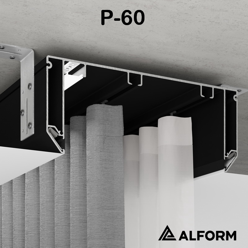 Профиль гардина Gardina P 60 Карниз двухрядный чёрный Профиль гардина Gardina P 60 Карниз двухрядный 200см. чёрный — изображение 1